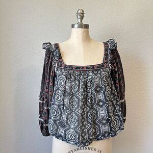 FREE PEOPLE Mostly Meadow Printed Blouse in Black Multicolor